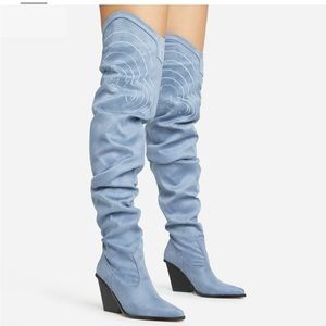 Blue cowgirl thigh high boots